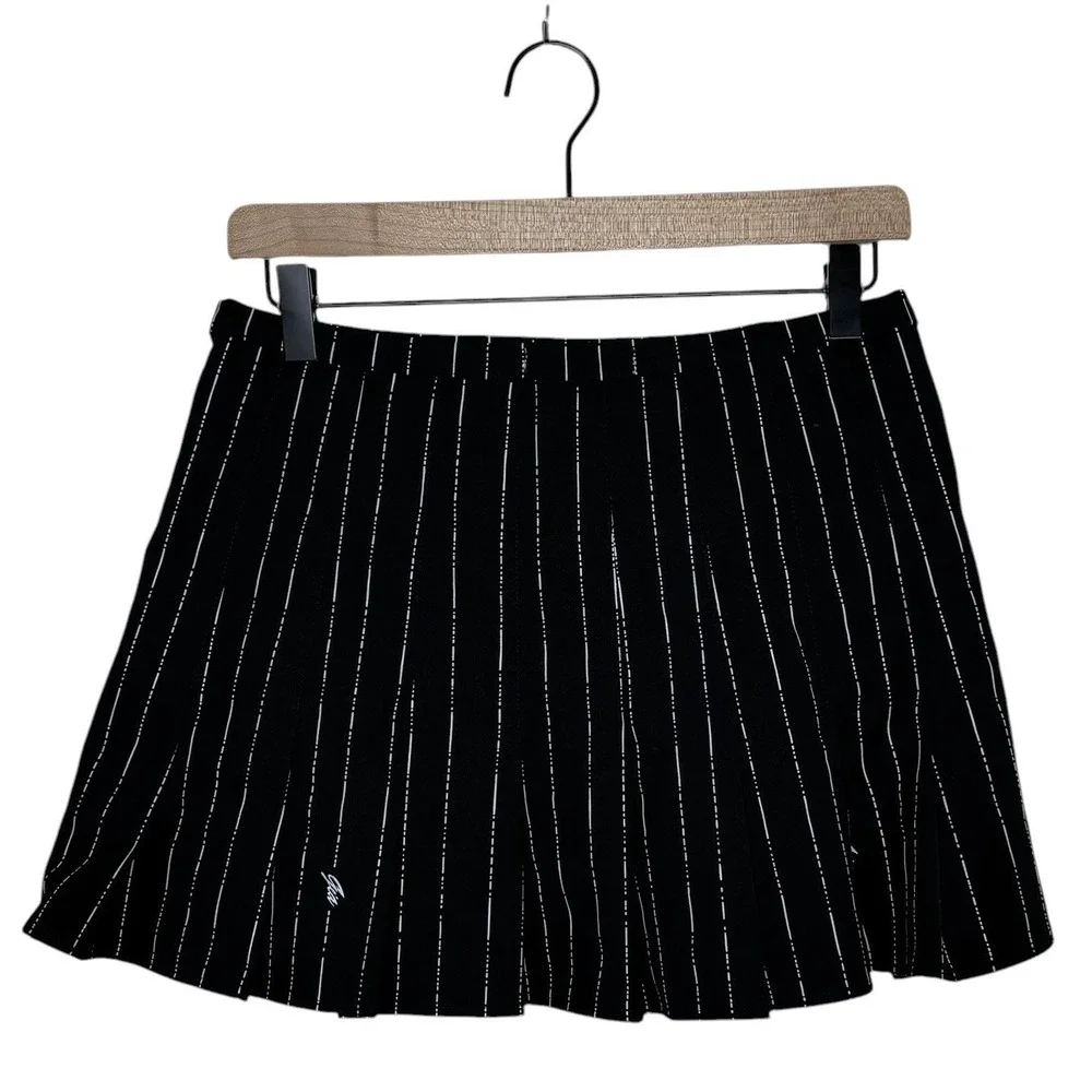 I.AM.GIA Heather Mini Skirt Black Pinstripe Silver Buckle‎ Hardware Size Small